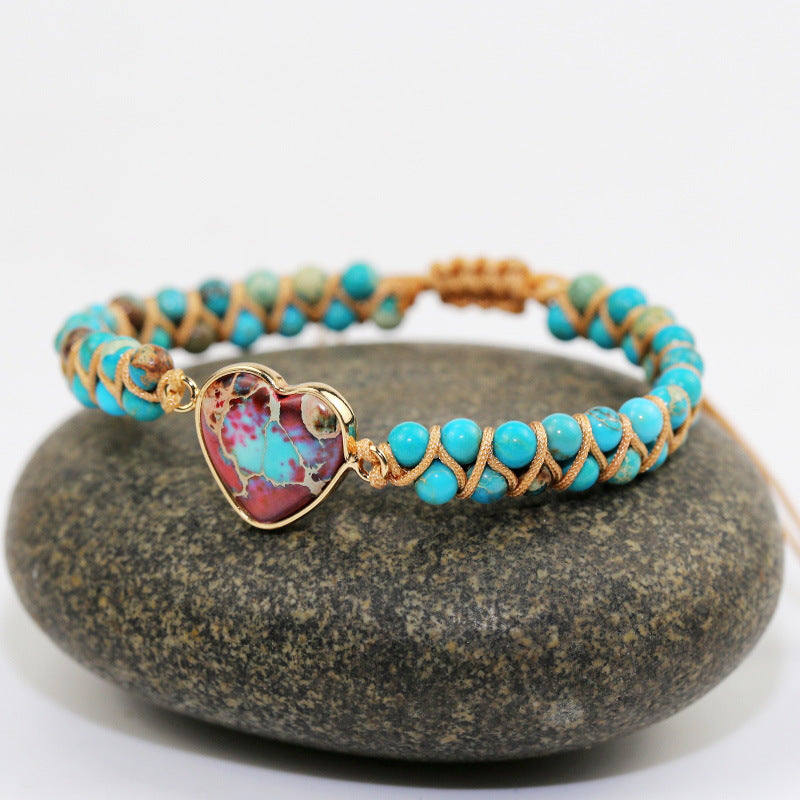 hhomeenjoy.com Adjustable Heart Charm Bracelet with Amazonite for Women and Teens