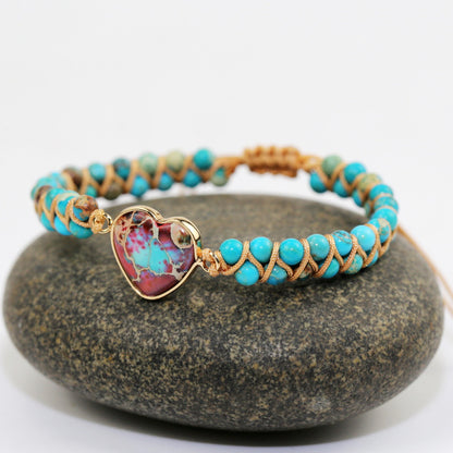 hhomeenjoy.com Adjustable Heart Charm Bracelet with Amazonite for Women and Teens