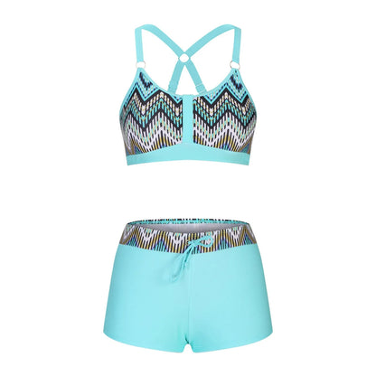 Women's floral print split bikini swimsuit in polyester fabric available in multiple colours and sizes