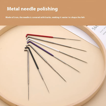 Wool felt stamp pin handicraft tool with oil-free needles in 9.0cm, 8.6cm and 7.8cm lengths and multiple needle types