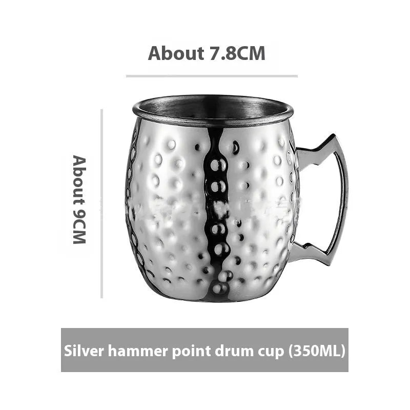 Stainless steel Moscow Mule cup with copper interior in gold, rose gold, silver, or black finish.
