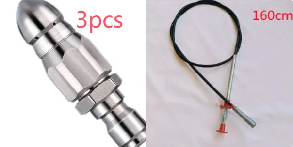 Stainless steel sewer dredge spring drain cleaning tool with a black PP handle.