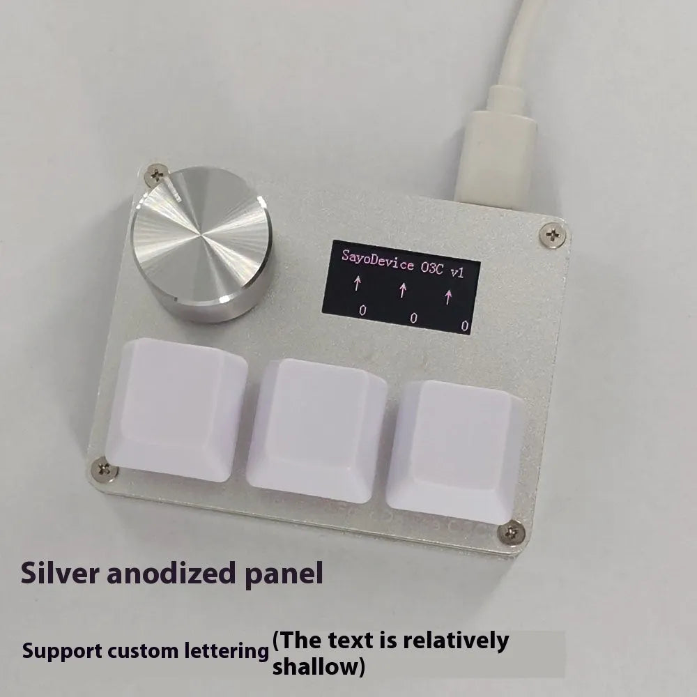 Magnetic axis numeric game keypad with programmable knob and colour screen on desk