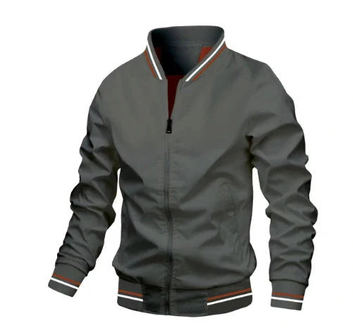 Men's striped zip-up jacket with pockets, available in multiple color options and sizes