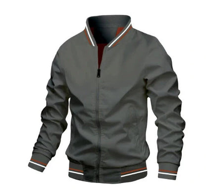Men's striped zip-up jacket with pockets, available in multiple color options and sizes