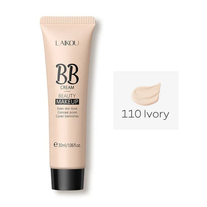 30ml tube of natural BB cream showing nine available shade colours from light to dark