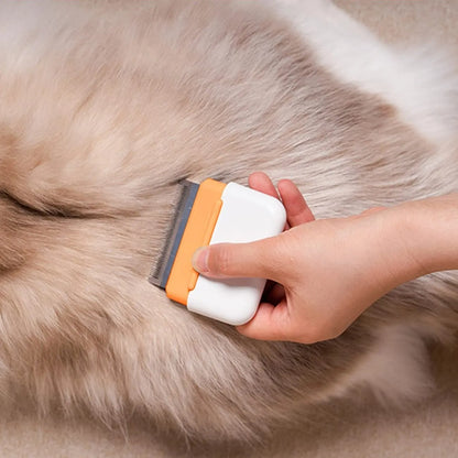 Blue double-sided pet grooming comb for cat and dog deshedding with portable design