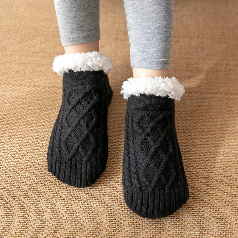 Winter Knitted Plush Floor Socks with Non-slip Soles in Various Colors