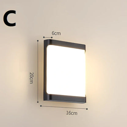 Waterproof outdoor wall light with PC lampshade measuring 200x160mm and LED illumination