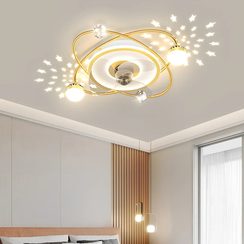 Nordic style 53cm ceiling fan lamp in black with acrylic shade, remote control, and PC blades for bedroom use