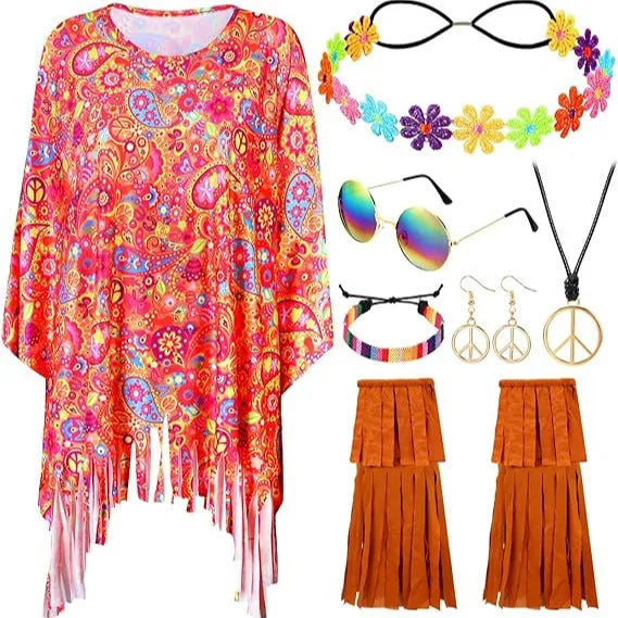 Tie dye cloak costume with bell sleeves and printing pattern in spandex fabric