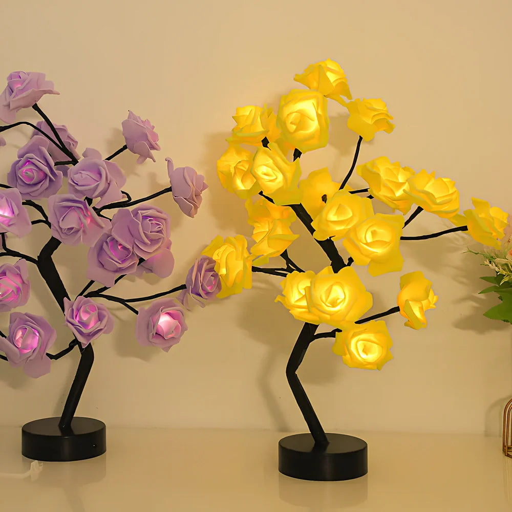 LED rose table lamp with flower design measuring 450mm height with USB power connection