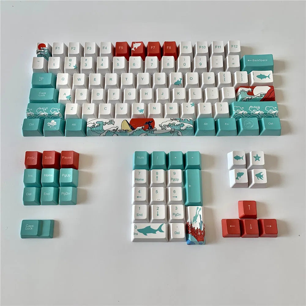 Coral Sea PBT keycaps for Xiao Yan mechanical keyboard with personalised big button