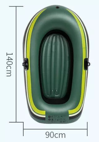 Small green PVC inflatable boat for fishing and rafting, durable and lightweight