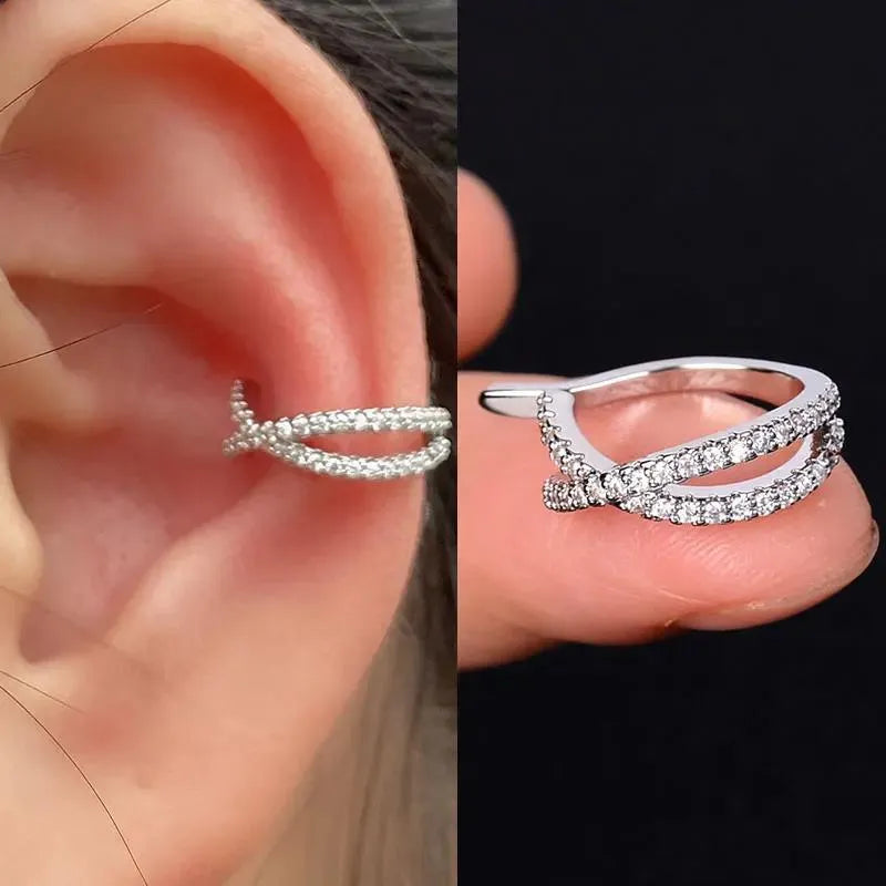 Butterfly flower inlaid zircon pierced earrings in gold or silver copper for women