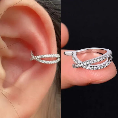 Butterfly flower inlaid zircon pierced earrings in gold or silver copper for women