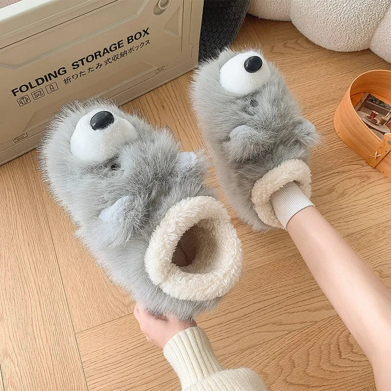 Women's grey ankle wrap cotton slippers with insulated padding and non-slip soles for indoor home wear
