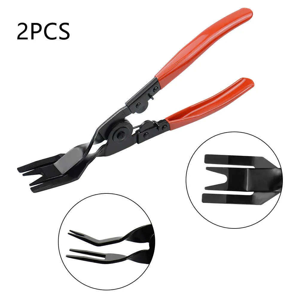 Red-handled steel pliers for nailing General Motors automotive door panels, weighing 203g