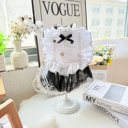 White polyester gauze skirt for small dogs with princess-style design, sizes XS to XL