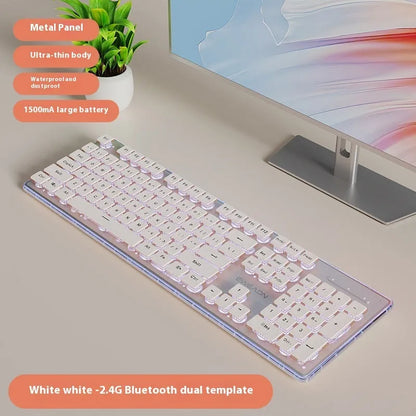 Prewalker V3 retro green mechanical feel keyboard and mouse set on a desk.