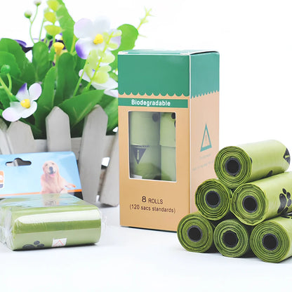 Green HDPE biodegradable dog waste bags on continuous roll with EPI technology