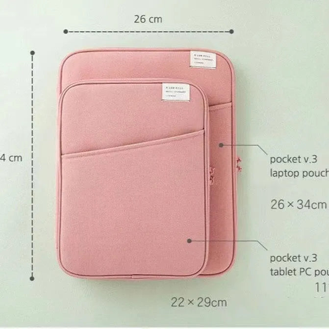 Shockproof nylon tablet clutch bag with zip flap, card slot, in brick red, ginger, mint green, navy blue or pink.