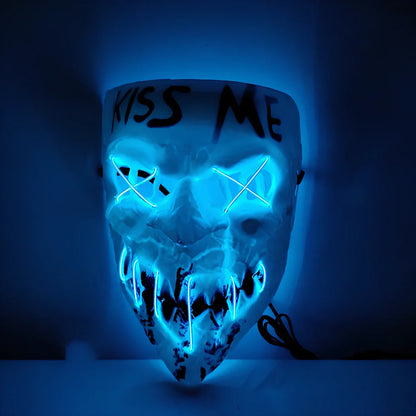 Multicolor luminous Halloween mask with adjustable glow, plastic construction in blue, green, and red options for festivals