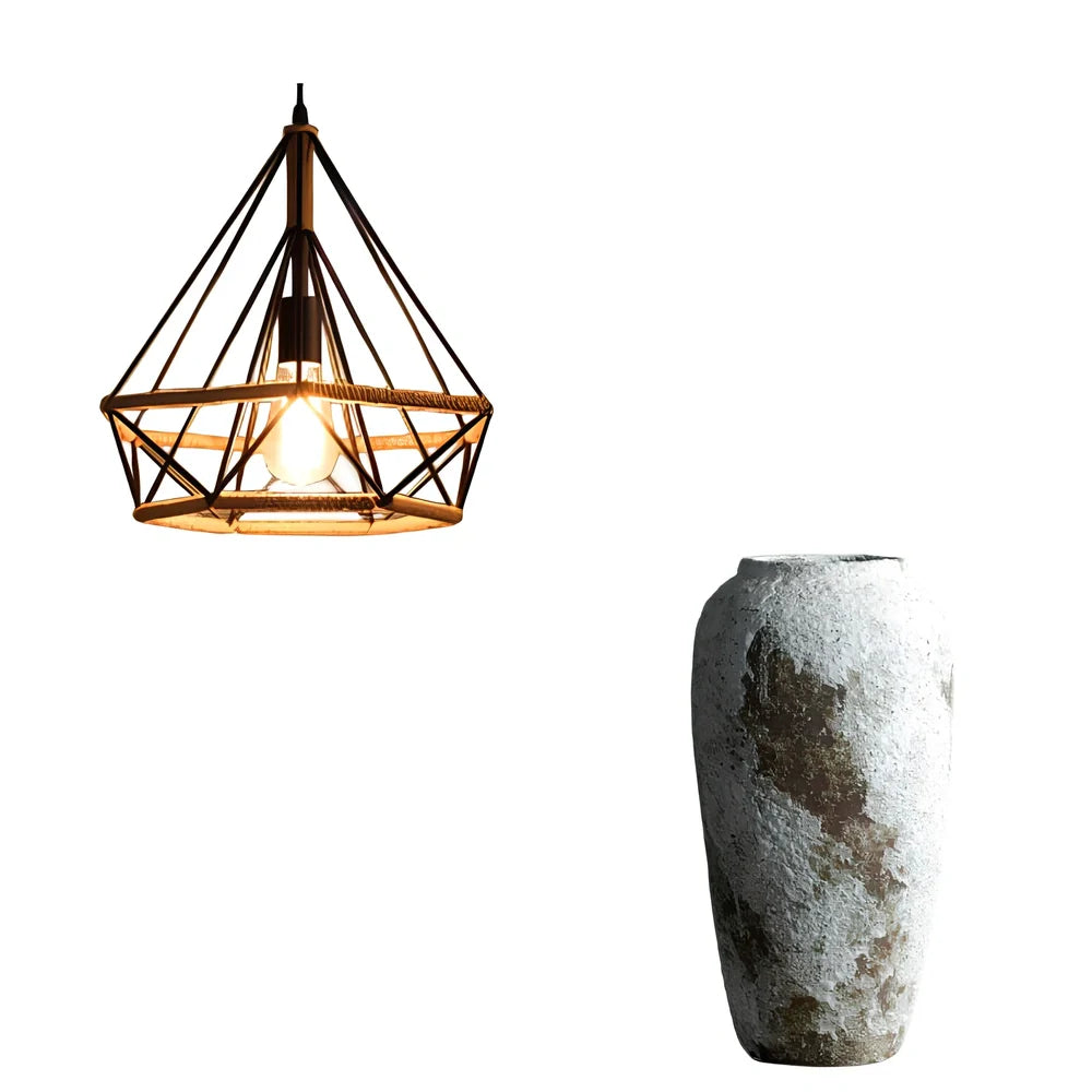 Industrial-style retro chandelier with rustic twine details and adjustable height mechanism up to 1 metre