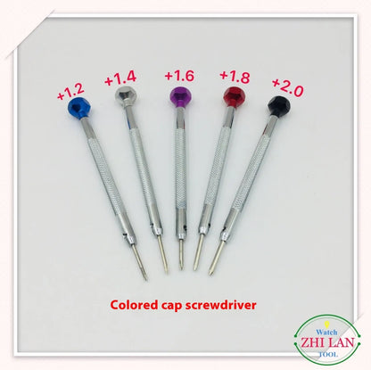 Watch repair tool screwdriver set with 6 colour-coded aluminium handles for precise watch maintenance