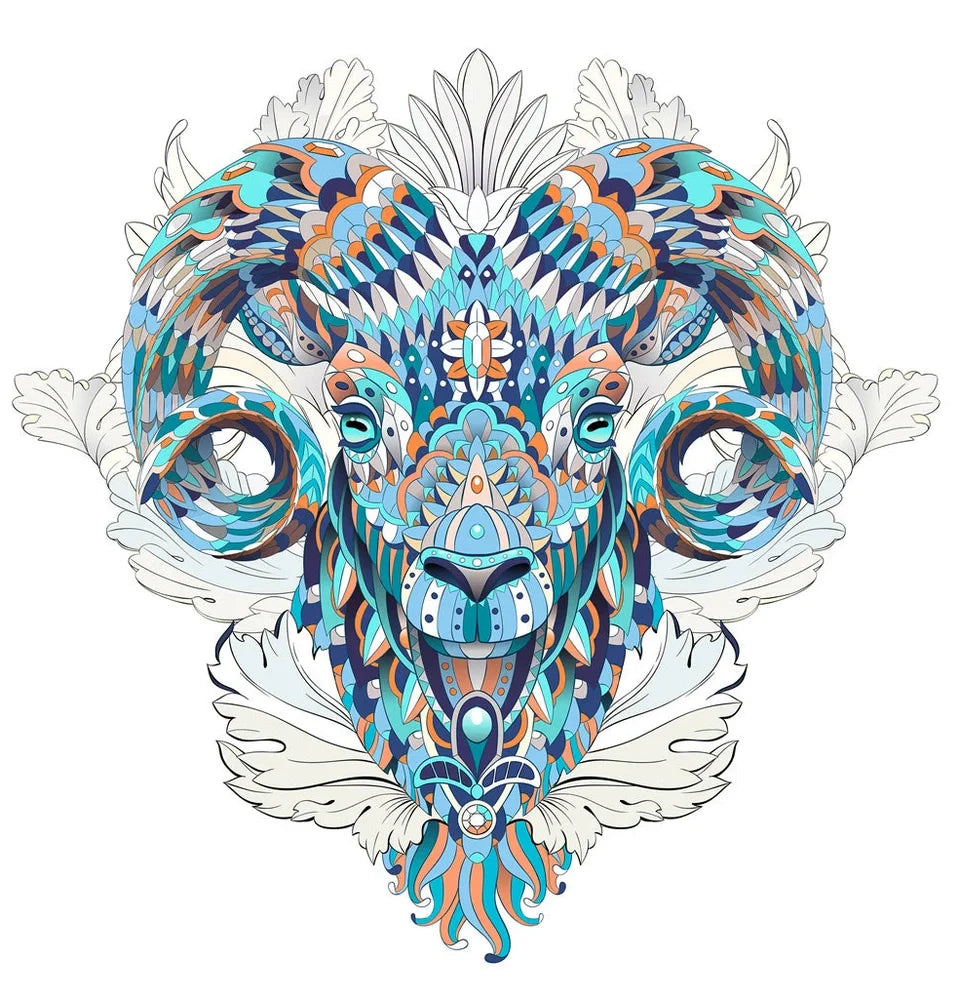 Wooden jigsaw puzzle with colourful elephant and turtle shaped pieces in A3, A4, A5 sizes