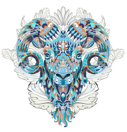 Wooden jigsaw puzzle with colourful elephant and turtle shaped pieces in A3, A4, A5 sizes