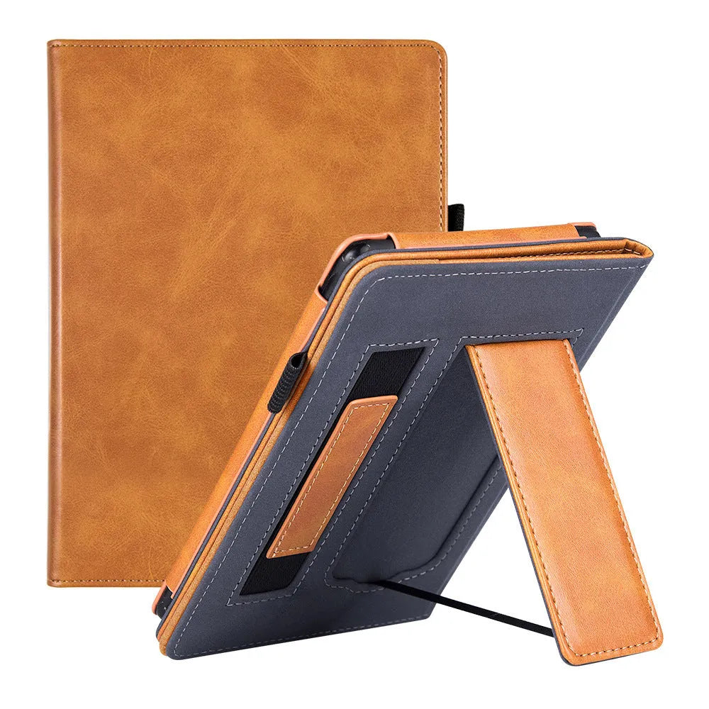 Leather case with wrist splint bracket for Kindle Paperwhite 5 e-reader in various colours and designs