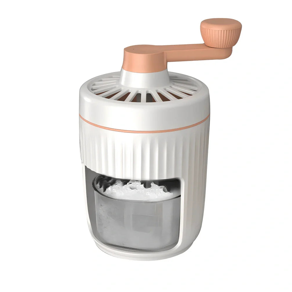 Green hand-cranked ice shaving machine with removable ice box and ergonomic handle