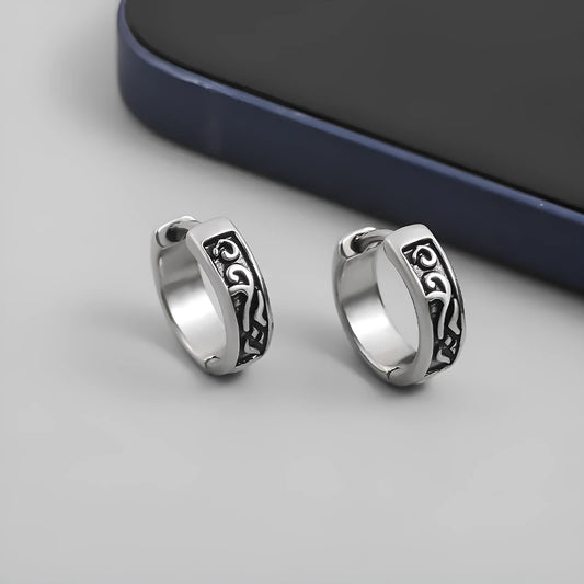 Geometric silver-coloured men's copper earrings in 10mm and 14mm sizes for hip hop style.