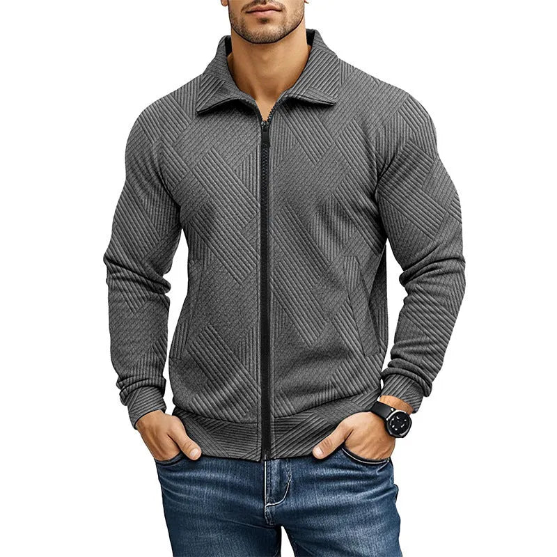 Men's casual waffle texture jacket with turn-down collar in solid colour