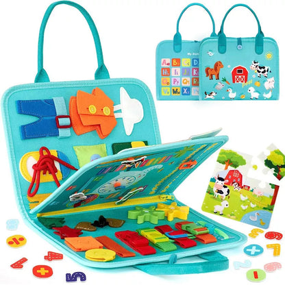 Felt Learning Board Educational Toy in blue, pink, or green for children's early development