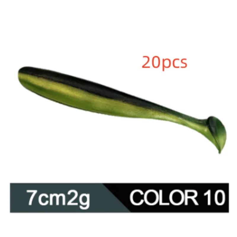 7cm soft worm fishing lure with two-tone T-tail in various colours for Mandarin fish and Topmouth Culter
