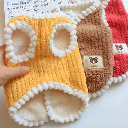 Dibi Bear dog and cat corduroy vest in coral fleece with fleece trim, brown watermelon red or yellow, S-XXL