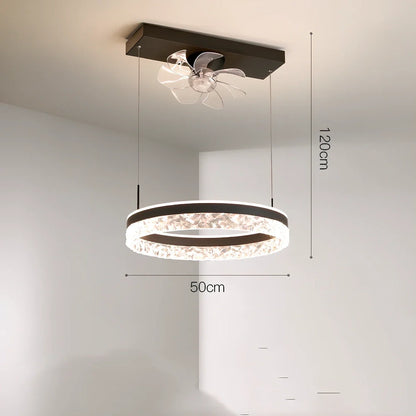 Ceiling fan light with 50cm diameter, integrated LED, and minimalist design in black finish