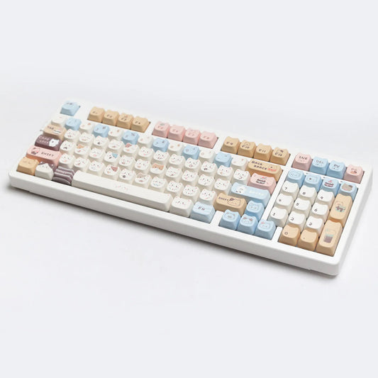 Sea Salt Cat PBT keycap set with sublimation printing showing 26 keys including 7u spacebar supplement