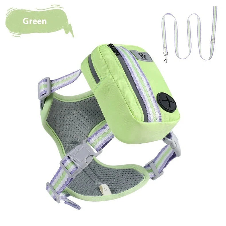 Explosion-proof anti-strangulation pet harness in pink with 1.5m holding rope attached to chest strap