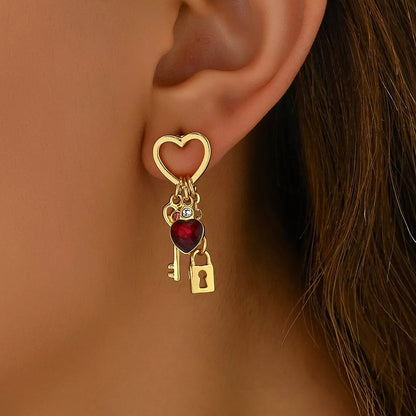 Valentine's Day Luxury Love Earrings with rhinestone lock design and diamond treatment