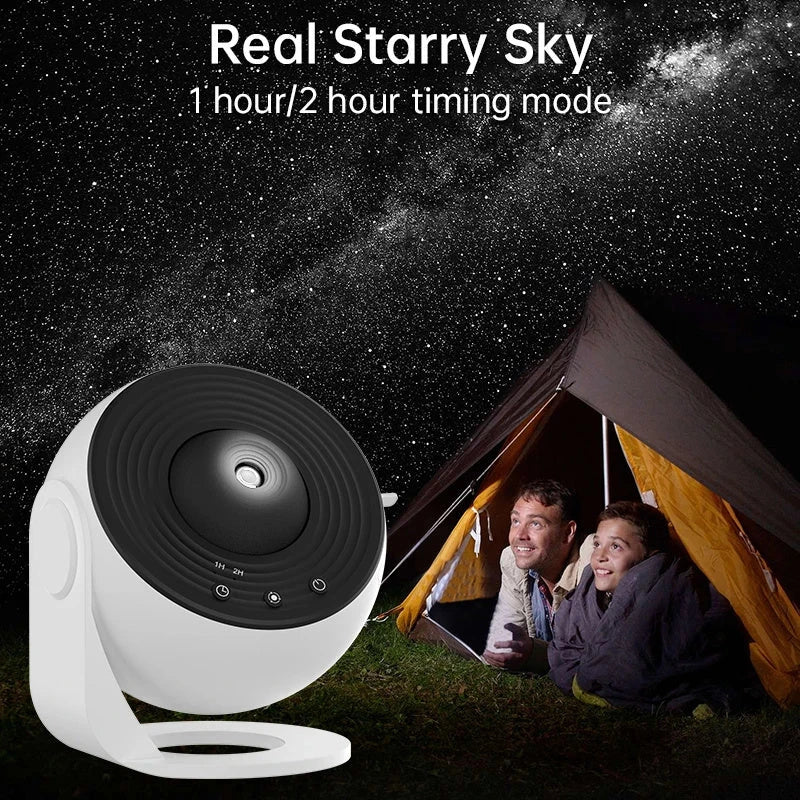 Starry sky projection from a compact, adjustable galaxy projector lamp for creating a soothing, ambient lighting experience in any room.