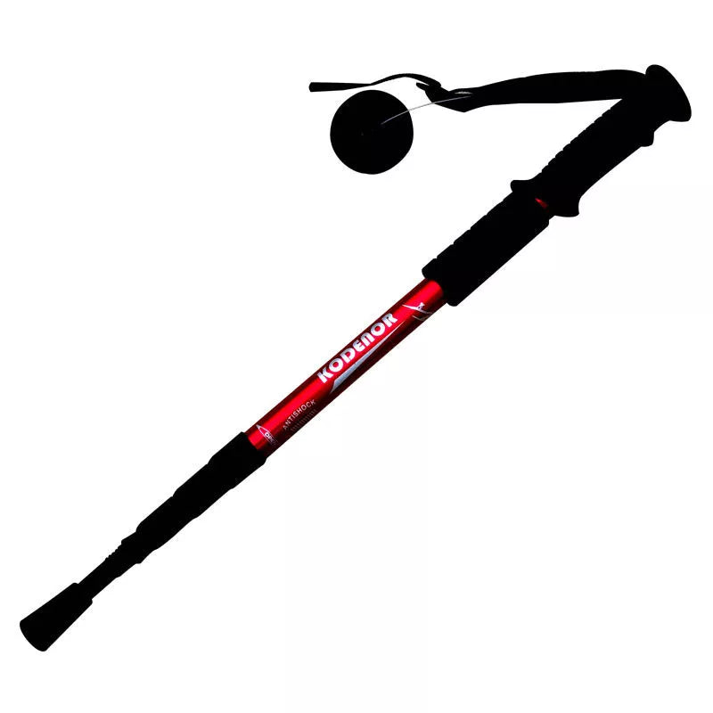 Ultra-light adjustable trekking poles in black, red, silver, and blue