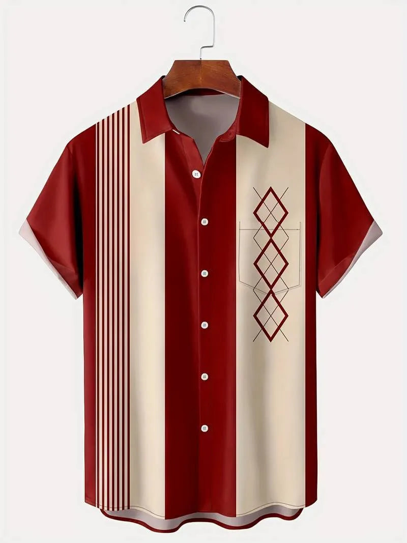 Man wearing a loose-fit plaid short-sleeve cardigan in a casual setting.