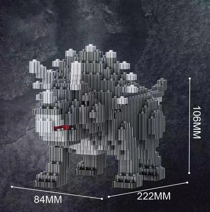 Dinosaur model assembly kit with small diamond plastic particles and colour box, available in 528 to 676 piece counts