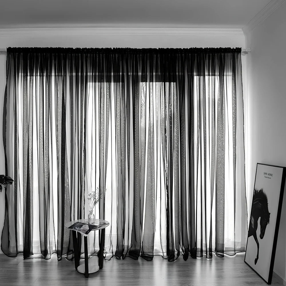 Simple modern balcony solid colour gauze curtain in beige showing light transmission effect