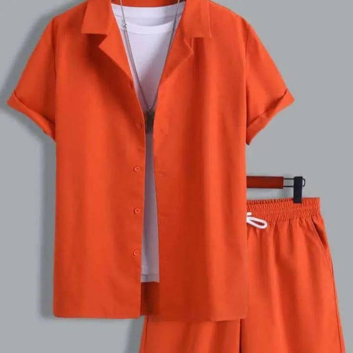 Men's Sport Suit Short Sleeve Cuban Collar Shirt and Shorts Set in Thin Polyester in Sizes S M L XL 2XL 3XL for Casual Wear or Sports