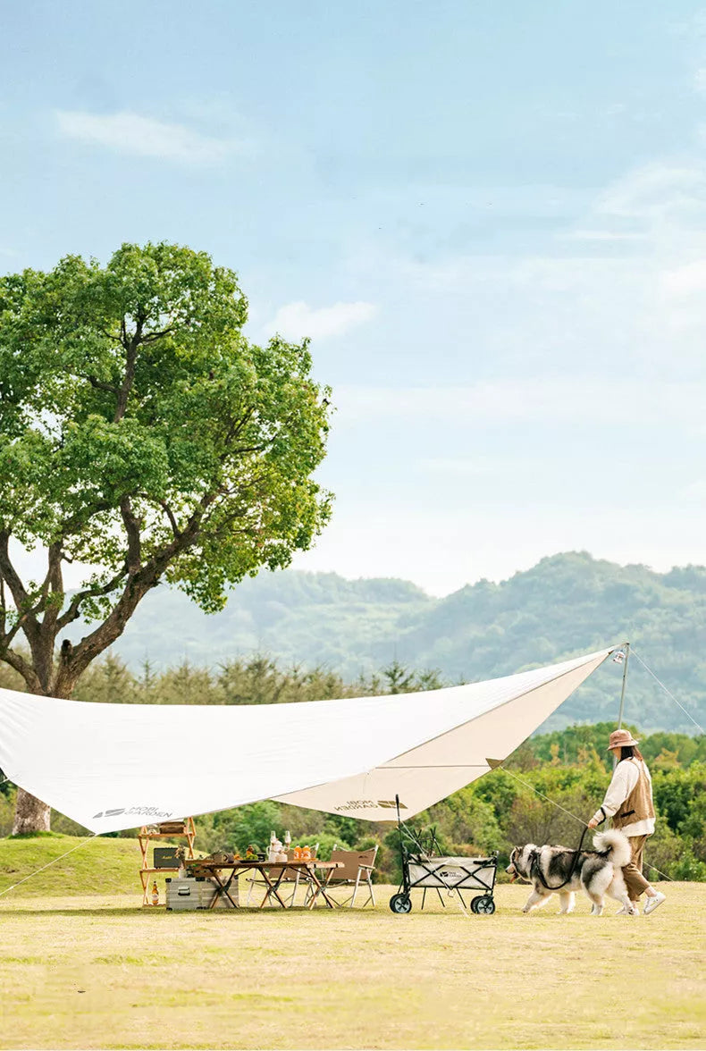 MU Gaodi Outdoor Rainproof Awning Tent with UV-proof canopy in morning mist white