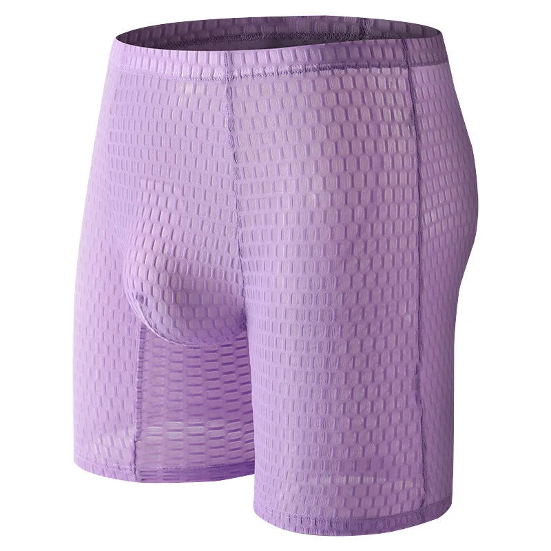 Men's solid colour lace hip lifting boxer shorts in rose red with shaping function